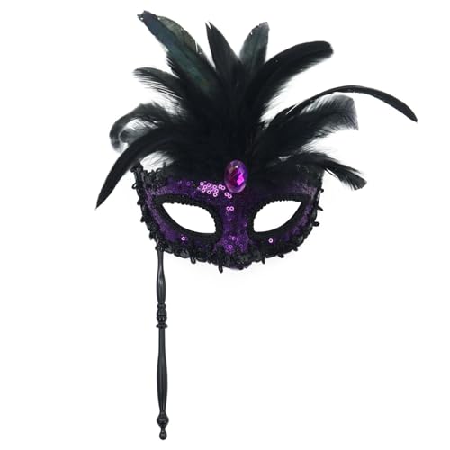 Bouasgh Venezianischen Maske für Damen Herren Karneval Faux Feder Maskerade Party Hand Neue Neuheit Geeignet Für Jungen Und Mädchen Kostüme Party (PP2, One Size) von Bouasgh