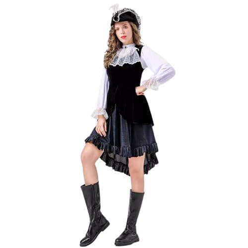 Karnevalsrock Kopfschmuck Set Kostüm für Erwachsene für Damen, Halloween, Cosplay, Party-Outfit (Black, XL) von Bouasgh