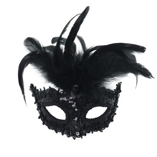 Maske Gesicht Verkleidung Karneval Faux Feder Maskerade Party Neuheit Geeignet Für Jungen Mädchen Kostüme Party (Black, One Size) von Bouasgh