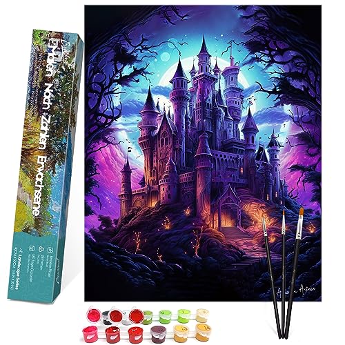 Bougimal Malen Nach Zahlen Erwachsene Halloween Landschaft ohne Rahmen inklusive Pinsel und Acrylfarben - 40 x 50 cm, Schloss 2 von Bougimal