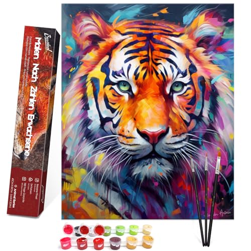 Bougimal Malen Nach Zahlen Erwachsene Tiere Ohen Rahmen inklusive Pinsel und Acrylfarben - 40 x 50 cm, Tiger 2 von Bougimal