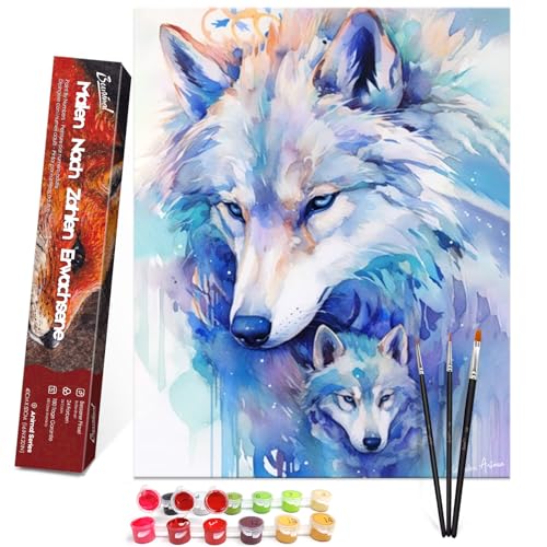 Bougimal Malen Nach Zahlen Erwachsene Tiere Ohen Rahmen inklusive Pinsel und Acrylfarben - 40 x 50 cm, Wolfsmutter und Kind 4 von Bougimal