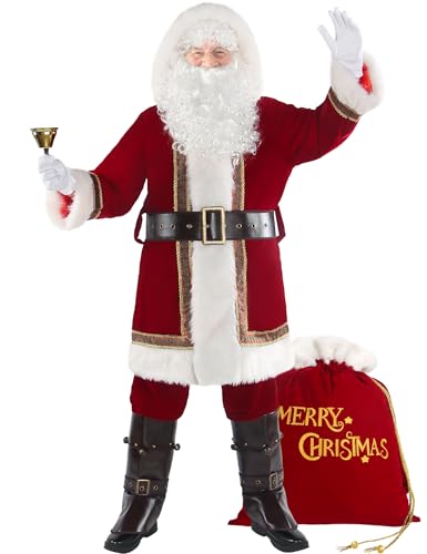 Boveco 10PCS Deluxe Weihnachten Santa Claus Kostüm Männer Santa Anzug Cosplay Erwachsene Rot Samt Outfit XL von Boveco