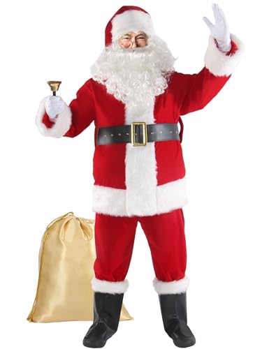 Boveco Weihnachts Weihnachtsmann Kostüm für Herren und Erwachsene, 11-teilig, Deluxe Samtanzug Outfit Weihnachten Weihnachtsmann Urlaub Party Cosplay 2XL von Boveco