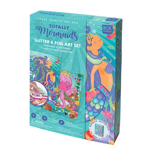 Box Candiy: Totally Mermaids Glitzertafel, mit 4 Bildern, 4 Röhren mit Pailletten und 8 Blättern aus Aluminium, in Geschenkbox, 4 x 17 x 23 cm, 6+ von Box Candiy