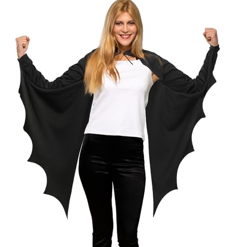 Boyiee Halloween Schwarz Damen Fledermaus Kostüm Erwachsener Vampir Fledermausflügel Umhang Karnevalskleidung Fledermaus Cape Karneval Cosplay-Zubehör(Retro-Stil,45 x 58 x 85 cm) von Boyiee