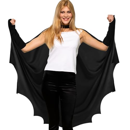 Boyiee Halloween Schwarz Damen Fledermaus Kostüm Erwachsener Vampir Fledermausflügel Umhang Karnevalskleidung Fledermaus Cape Karneval Cosplay-Zubehör(klassischer Stil) von Boyiee