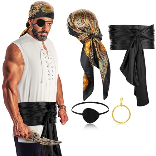 Boyiee Piratenkostüm-Zubehör-Set für Damen, Mittelalter-Renaissance, Wikinger-Shirt, Piraten-Bandana, Schärpe, Gürtel für Halloween, Cosplay, Party, 5-teilig Boyiee Piratenkostüm-Zubehör-Set für Damen, Mittelalter-Renaissance, Wikinger-Shirt, Piraten-Bandana, Schärpe, Gürtel für Halloween, Cosplay, Party, 5-teilig von Boyiee