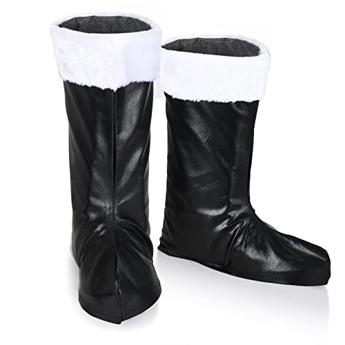 Boyiee Weihnachten Santa Stiefelüberzieher PU Leder Weihnachtsmann Stiefelstulpen Kostüm Schuhe für Erwachsene Simulation Party Cosplay, Schwarz von Boyiee