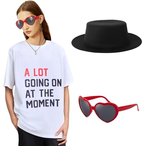 A Lot Going on at the Moment Music T-Shirt Set mit Liebe Sonnenbrille, Schwarzer Bowler-Hut, Konzerte, TS Themed Party für Erwachsene Frauen Fans(XL) von Boyigog