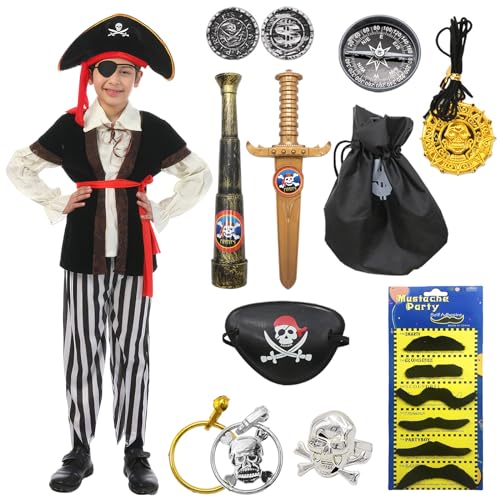 Boyigog 10pcs Partei Piratenkostüm für Kinder Jungen Mädchen Piratenkostüm Halloween Cosplay Piratenkostüm Baby für Weihnachten, Karneval von Boyigog