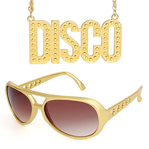 Boyigog 2 Stück Gold Kette & Brille 70er 80er 90er Rapper Hiphop Herren Kostüm für Cosplay Halloween Fasching Karneval Thema Party von Boyigog