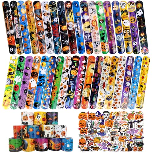 Boyigog 36Pcs Snap Armbänder Halloween Set für Kinder mit Party Aufkleber 50, Kindergeburtstag Partygeschenke, Kindergeschenke (36Pcs Snap Bracelet+ 50Pcs Aufkleber) von Boyigog