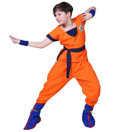 Boyigog Cosplay Anime Kostüm Kinder Goku, Go-ku Cosplay Kostüm mit Überschuhen, Handgelenkschutz, Gürtel, Party Halloween Karneval Cosplay Anime Kostüm für Kinder(L) von Boyigog