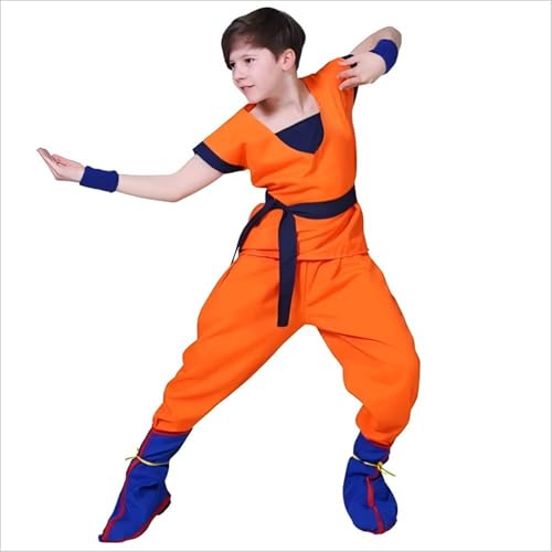 Boyigog Cosplay Anime Kostüm Kinder Goku, Go-ku Cosplay Kostüm mit Überschuhen, Handgelenkschutz, Gürtel, Party Halloween Karneval Cosplay Anime Kostüm für Kinder(L) von Boyigog