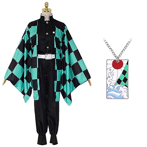 Boyigog Kimono Anime Kostüm, Kimono Cosplay Outfits Set-Grün für Kinder Erwachsene, Anime Kostüm mit Bambus, Herren Karneval Party Fancy Dress (S) von Boyigog