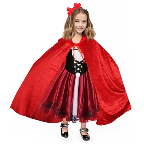 Boyigog Rotkäppchen Kostüm Mädchen-3 Stück, mit Rot Umhang, Kleid, Rote Fliege Headband, Faschingskostüme Kinder Rot Umhang für Halloween Karneval Weihnachten Mottoparty Kostüm Party(120) von Boyigog