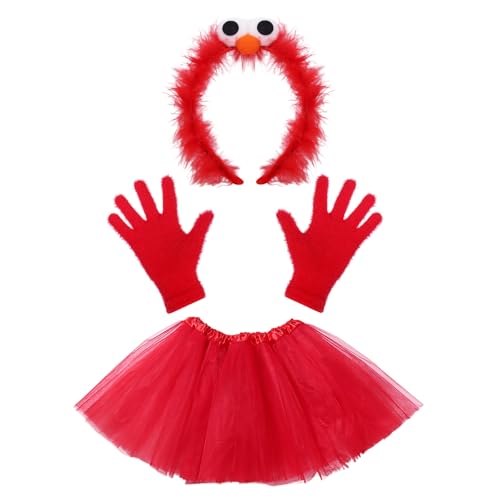 Boyigog Sesames-Kostüm für Erwachsene und Kinder, 4-teilig, mit roten Handschuhen, Stirnband, Tutu-Rock, roter Cartoon-Cosplay-Kostüm, für Halloween, Karneval, Cosplay-Party (Einheitsgröße, Erwachsene Boyigog Sesames-Kostüm für Erwachsene und Kinder, 4-teilig, mit roten Handschuhen, Stirnband, Tutu-Rock, roter Cartoon-Cosplay-Kostüm, für Halloween, Karneval, Cosplay-Party (Einheitsgröße, Erwachsene von Boyigog