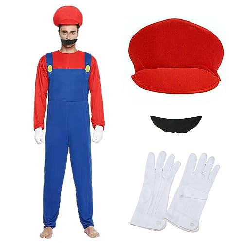 Boyigog Brothers Klempner Kostüm Cosplay Outfit mit Hut und Schnurrbart für Karneval, XL von Boyigog