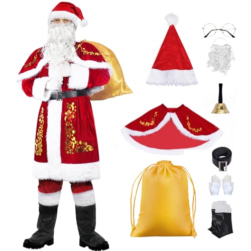 Boyigog Weihnachtsmann Erwachsenenkostüm Herren, Weihnachtsmann Verkleidung Set, Weihnachtsmann Cosplay Kostüm Herren, Weihnachtsoutfit Erwachsene (XXXL) von Boyigog