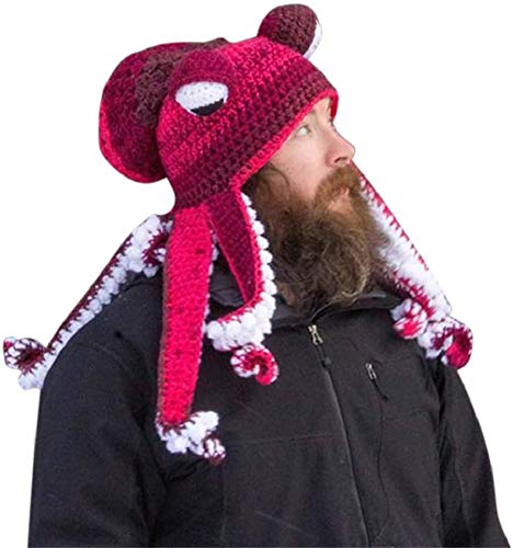 Bprtcra Handgewebte Gestrickte Mütze, Erwachsene Unisex Lustige Cartoon Octopus Lange Tentakel Augen Hut Cosplay Hut Party Requisiten (Tippe F) von Bprtcra