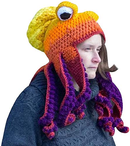 Bprtcra Handgewebte Gestrickte Mütze, Erwachsene Unisex Lustige Cartoon Octopus Lange Tentakel Augen Hut Cosplay Hut Party Requisiten (Tippe G) von Bprtcra