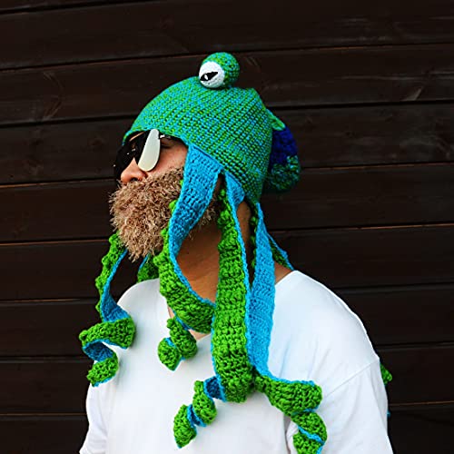 Bprtcra Handwoven Knitted Hat, Adult Unisex Funny Cartoon Winter Warm Octopus, Long Tentacles, Eyes Hat, Cosplay Hat, Party Props for Men and Women (Tippe C) von Bprtcra