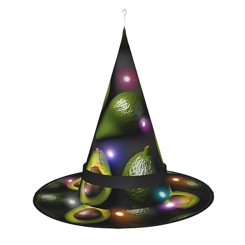 BrUgui LED-Hexenhut mit Avocado-Obstmuster, leichter und tragbarer Halloween-Hexenhut für Halloween-Spielen und Maskeraden von BrUgui