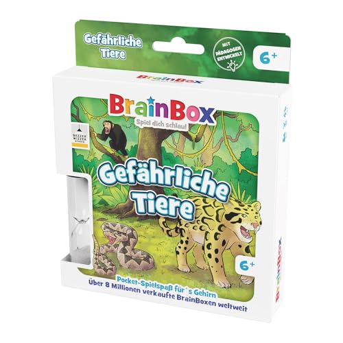 Brain Box 2054902 Pocket Edition Gefährliche Tiere, kompaktes Lernspiel, Gedächtnisspiel, Quizspiel, Reisespiel für Kinder ab 6 Jahren von Brain Box