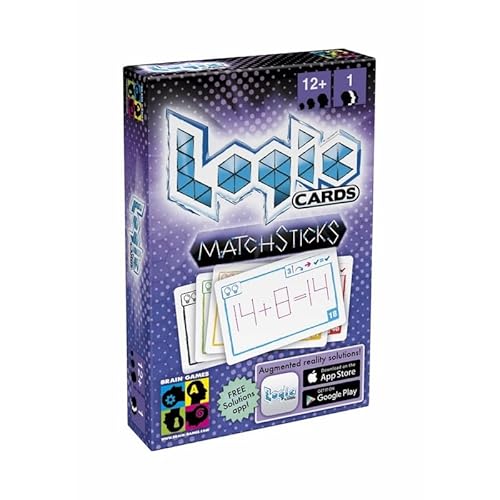 Brain Games - Logic Cards Matchsticks Violett – 53 Logikkarten – Geometrie – Zahl – 5 Schwierigkeitsstufen – kleines Format – Reisespiel – ab 12 Jahren von Brain Games