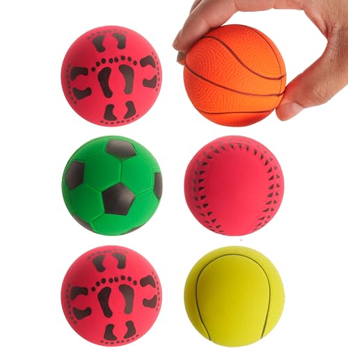 Bramble 6 Spielzeugbälle (6cm) Weiche Wurfbälle für Kinder - Elastische Schaumstoffbälle - Mini-Fußball, Basketball, Tennisball, Baseball - Robust & Ungiftig von Bramble