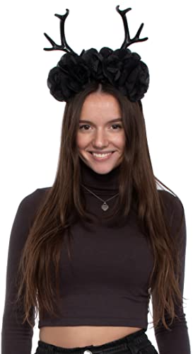 Brandsseller Haarreif Reh Geweih mit 5 schwarzen Rosen Hirsch Rentier Karneval Verkleidung Accessoires von Brandsseller