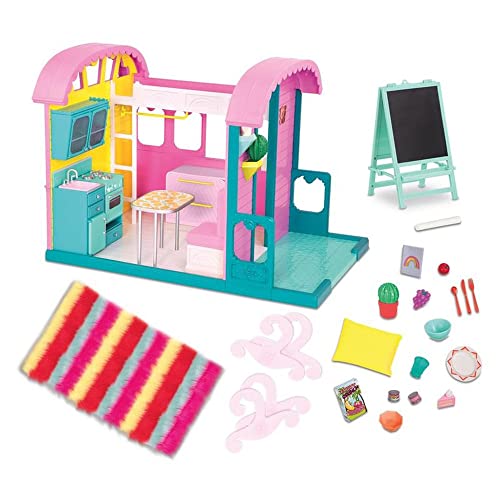 Glitter Girls Puppenhaus mit Zubehör – Großes Retro Stil Haus 64 cm mit Küche, Bett, Terrasse, Geschirr – Spielzeug für Kinder ab 3 Jahre (24 Teile) von Glitter Girls