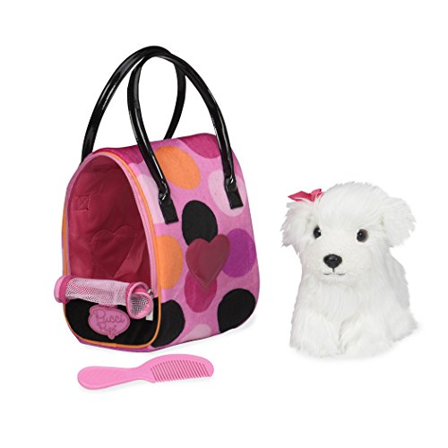 Pucci Pups Bichon Frisé Kuscheltier Hund in Handtasche mit Zubehör â€“ Plüschtier Welpe in Pünktchenmuster Tasche â€“ Spielzeug für Kinder ab 2 Jahre von Pucci Pups