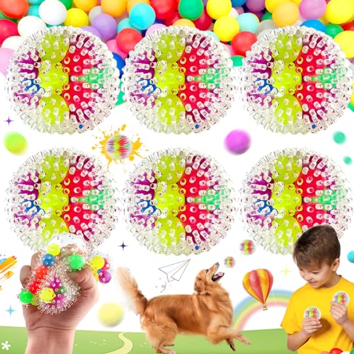 Brateuanoii 6 Stück Stress Spielzeug, Anti Stress Spielzeug, Mini Stressball Squishy Ball Mit Wasserperlen, Fidget Stress Ball Für Erwachsene, Squishy Stress Relief Bälle, Regenbogen Squeeze Bälle von Brateuanoii