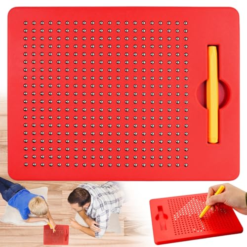 Brateuanoii Magnetspiel Kinder, 21,5x17,5 cm, Magnet Spielzeug Kinder, Magnetisches Stahlkugel Zeichenbrett, Magnet Zaubertafel Mit Kugeln Stift, Lernspielzeug Für Kinder Ab 3 Jahre(Rot) von Brateuanoii