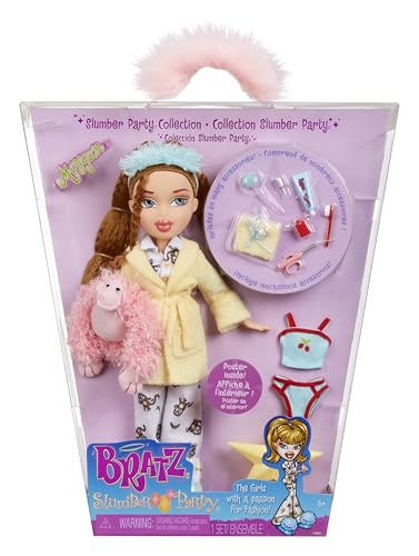 Bratz Slumber Party - Meygan Modepuppe - Mit 2 Pyjama-Garnituren, Plüschtier und Accessoires - Für Kinder und Sammler von Bratz