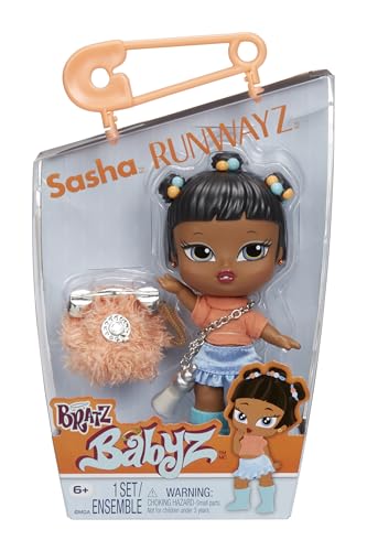 Bratz Babyz Runwayz Doll - Sasha - 1 Sammel-Modepuppe mit Modischem Outfit, Niedliche Babypuppe mit einer Halskette, die auch als Schlüsselanhänger Dient - Kinderspielzeug - für Kids ab 6 Jahre von Bratz