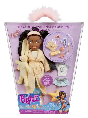 Bratz Slumber Party - Sasha Modepuppe - Mit 2 Pyjama-Garnituren, Plüschtier und Accessoires - Für Kinder und Sammler von Bratz