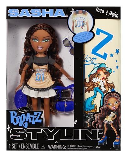 Bratz Stylin' Sasha - Modepuppe mit T-Shirt um Gestalten für Dich, Inklusive Accessoires, Niedliches Spielzeug für Mädchen Bratz Stylin' Sasha - Modepuppe mit T-Shirt um Gestalten für Dich, Inklusive Accessoires, Niedliches Spielzeug für Mädchen von Bratz