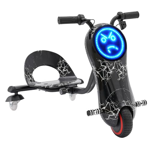 Elektro Kinder Drift Scooter 360 Grad, 180 Watt Drift Trike Elektro Motor, LED-Beleuchtung Elektro Driftscooter E Scooter Kinder Drift Cart Mit 3 Geschwindigkeitsstufen (Schwarzer Blitz) von BraveeFly