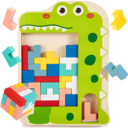 Multifunktional Montessori Spielzeug 3D-Piecing Bricks Tangram Puzzle Holzspielzeug 3-in-1 Muster blockiert Brain Teasers Gehirntraining Lernspielzeug für Jungen Mädchen Kinder ab 2 3 4 Jahre von Bravmate