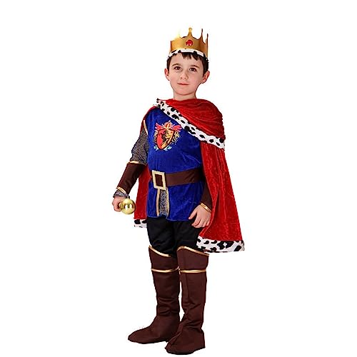 Mittelalterlicher Edelkönig Prinz für Jungen, Halloween-Kostüm, Cosplay, Rollenspiel, Verkleiden (Blau, 7–9 Jahre) von Brcus