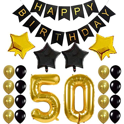 Breeshy 50. Geburtstags Feier Kit Alles Gute zum Geburtstag Ballon Banner Nummer 50" Luftballons Mylar Folie und Ballons ZubehöR von Breeshy