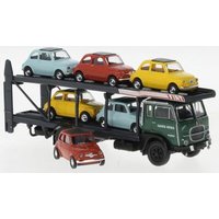 BREKINA 58482 1:87 Fiat 642 Autotransporter mit 6 Fiat 500 von Busch, 1962 von Brekina