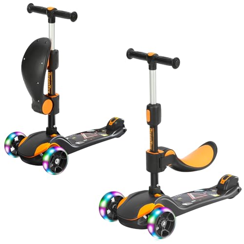 BremToy Kinderroller, Kinder Scooter mit Stufenlos Einstellbar, Tretroller mit LED-Rädern, Faltbarer Kinderroller für Kinder von 1-12 Jahren von BremToy