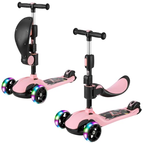 BremToy Kinderroller, Kinder Scooter mit Stufenlos Einstellbar, Tretroller mit LED-Rädern, Faltbarer Kinderroller für Kinder von 1-12 Jahren von BremToy