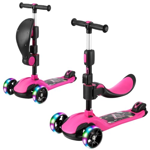 BremToy Roller Kinder mit Abnehmbarer Sitz, Kinder Roller mit Stufenlos Einstellbar, Kinder Scooter mit PU LED-Rädern, Faltbarer Kinderroller für Kinder von 1-12 Jahren von BremToy