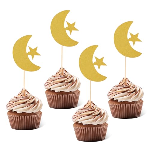 40 Stück Ramadan Dekorationen Gold Glitzernder Mond Stern Cupcake Topper Eid Mubarak Geburtstagskuchenaufsätze Eid Mubarak Partyzubehör Für Geburtstag Hochzeit Ramadan Kareem Islamisches Muslimisches von Bremorou