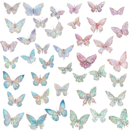 80 Stück Holografische Schmetterling Aufkleber Schmetterling Sticker Set Kinder Glitzer Schmetterlings Aufkleber Klebstoff Wasserfester Holografische Aufkleber Für Sammelalbum Tagesplaner Handyhülle von Bremorou